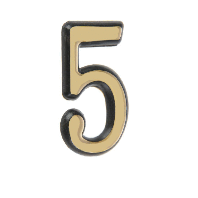 Цифра дверная "5" пластик золото_1
