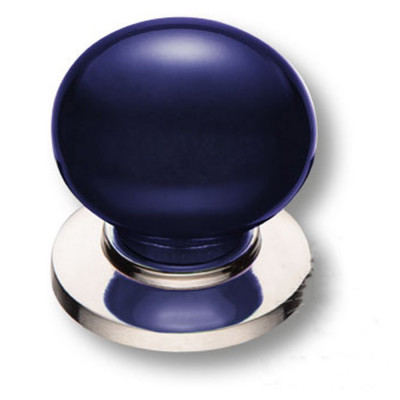 Ручка кнопка керамика с металлом, синий/глянцевый никель_1