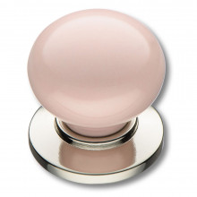 Ручка кнопка керамика с металлом, розовый/глянцевый никель