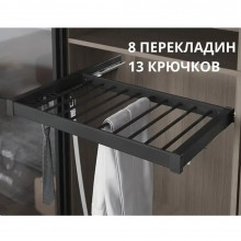 Вешалка для брюк, галстуков, ремней 700 мм (660-690х475х70) на направл. тандем Blum, антрацит